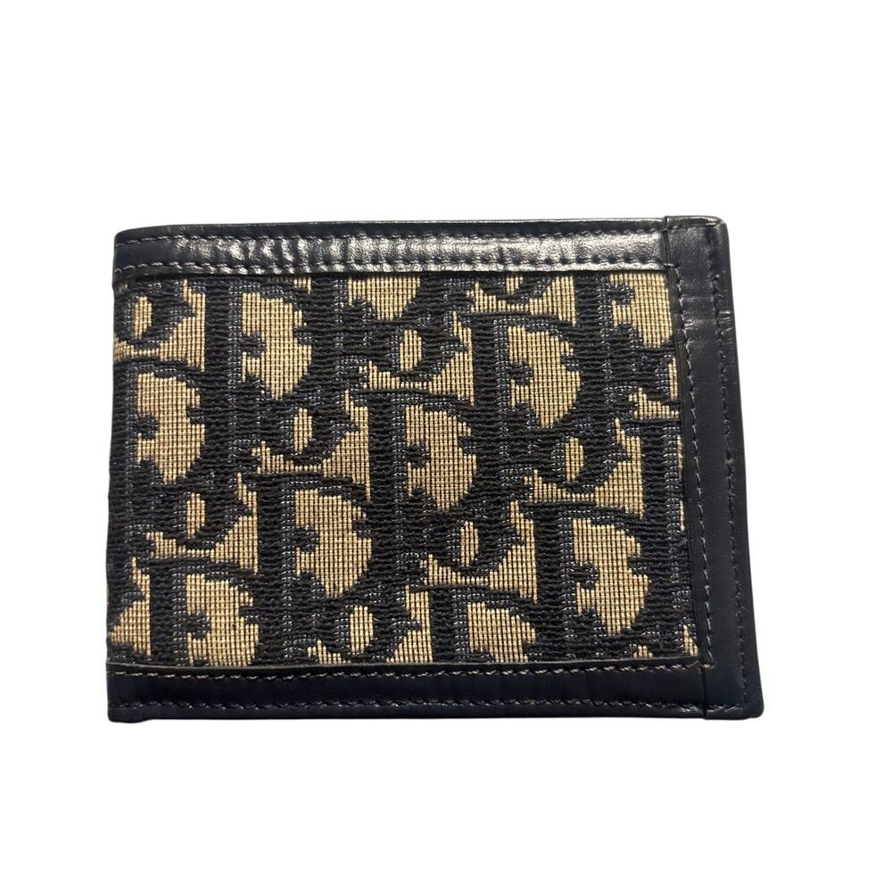 Christian Dior Oblique Jacquard Bifold Wallet Canvas Cowhide Trotter Monogram